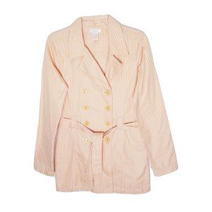 Frenchi Striped Belted Trench Coat Jacket Women Size Medium Peach